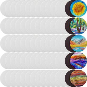 Nezyo 75 Pieces Magnetic Painting Canvas Panel Mini Canvas Boards Mini Canvases Mini Tile Art for Painting Magnetic Fridge Locker Art Paints Crafts DIY Kit (Square,2 1/5 x 3 in)