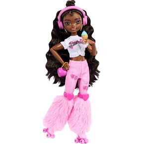 Barbie Dream Besties Doll and Accessories, Brooklyn" Posable Roller Skating Fashion Doll with Dark Brown Hair, 9 Music & Video Themed Pieces