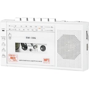 Portable Cassette Tape Player to MP3 Digital Converter via USB/SD Card, Record to Cassette/U Disk/SD Card via Mic, Power by AC or AA Battery, AM FM Cassette Recorder with Speaker and Headphone Jack
