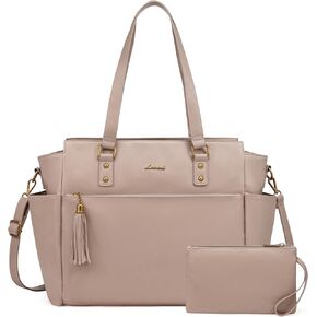 LOVEVOOK Laptop Tote Bag for Women 15.6 Inch Vintage Leather Work Laptop Bag with Clutch Purse, Large Capacity Computer Briefcase Teacher Bag for Casual Office Travel
