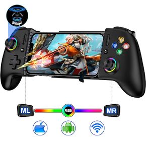 Full-Size Phone Controller - Mobile Gaming Controller with Hall Effect Joysticks & Triggers,Cool Dynamic Light - No Dead Zone,800mAh Battery,Retractable Phone Case Support, Controller for iphone and Android