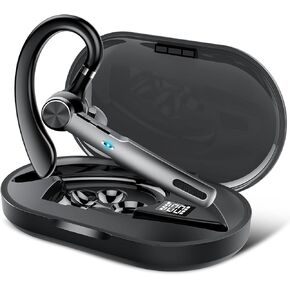 Bluetooth Headset, Wireless Headset with ENC Mic, 60H Talking Time Single-Ear Bluetooth Earpiece V5.3 with 400mAh Charging Case, IP7 Waterproof Hand-Free Headphones for iOS Android Cell Phones Black