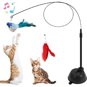 2 in 1 Cat Toys for Bored Indoor Adult Cats，Simulated Chirping Bird Interactive cat Toy with Sticky Super Suction Cup Detachable. (1 Bird)