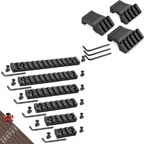 6 Pack Single Picatinny Aluminum Accessory 3 5 7 9 11 13 Slots Rail Set and 3 Pack 45 Degree Picatinny Offset Rail Mounts