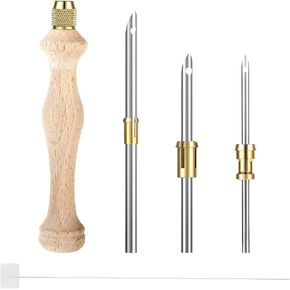 7 Pieces Punch Needle Kit, Wooden Punch Needle 1.6mm/2mm/2.5mm/3.5mm/5mm Metal Embroidery Punch Needles Tool Adjustable Punch Stitching Kit with Threader for Embroidery Floss Cross DIY Craft Stitching