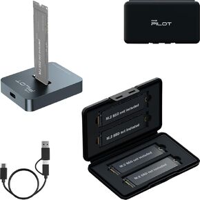 M.2 NVMe & SATA to USB C Docking Station, M.2 SSD to USB A C Reader Adapter + 4 Slots M.2 SSD Storage Box, Eco-Friendly Shockproof Water-Resistant M.2 SSD Holder with Label & Notepaper