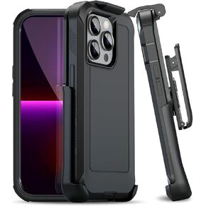 MOTIVE Designed for iPhone 13 Pro Case with Belt Clip, Protective case, Heavy Duty and Quad Layer Military Grade Protection for iPhone 13 Pro Holster, 6.1" | Black