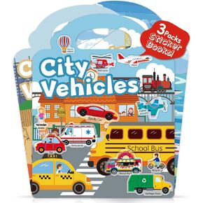 Reusable Sticker Book for Kids 2-4, 3 Sets Fun Travel Stickers for Kid, Toddler Toys Age 2-4, Cute Waterproof Stickers for Teens Girls Boys (City, Construction, Ocean)