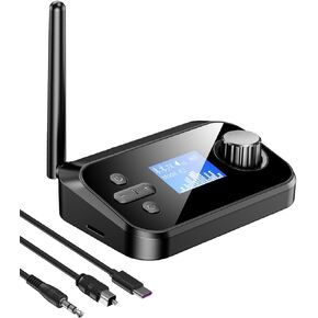 Bluetooth Transmitter for TV Dual Headphones, Bluetooth Adapter for TV LCD Display Adjustable Volume, Wireless Receiver for Home Stereo, 3.5mm/Optical/TF Card to Wireless Music Audio Transmitter