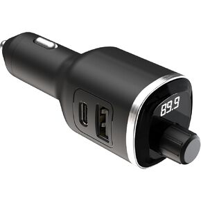 Scosche BTFM8 Bluetooth FM Transmitter Car, Dual 12W USB-C and USB-A Charging Ports, Fast Type-C Car Charger, Wireless Radio Bluetooth Adapter, Hands-Free Kit for Calls, Siri and Google Assistant