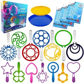 Giant Bubble Wands Outdoor Toys for Kids Large Blowing Rings Shapes Set for Big soap Bubbles Includes Giant Bubble Mix Solution kit Refill Summer Party Park Beach Fun Activities