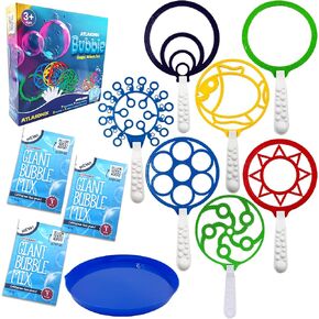Giant Bubble Wands Outdoor Toys for Kids Large Blowing Rings Shapes Set for Big soap Bubbles Includes Giant Bubble Mix Solution kit Refill Summer Party Park Beach Fun Activities