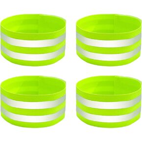 BlingKingdom 4 PCS High Visibility Reflective Armbands, Elastic Reflective Arm Band and Ankle Band, Adjustable Reflective Strap Bracelets for Running, Walking, Cycling