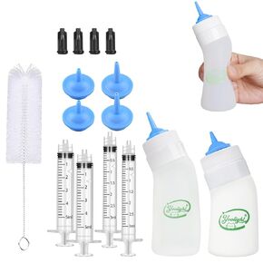 Kitten and Puppy Bottle Feeding Kit,Kitten Silicone Bottles,Replaceable teats Mini and Syringes for Pet Dog Puppy Kitten and Small Baby Animals - Blue