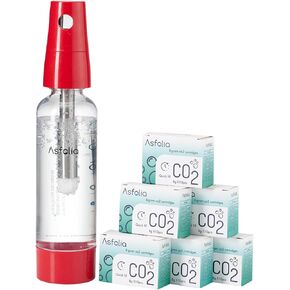 Portable Sparkling Water Maker - Travel Soda Maker for Home & Outdoor, 1L Carbonating Bottle, 60 pcs CO2 Cylinders, Compact Carbonated Water Machine for Flavored Drinks, Soda Machine (Red)