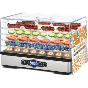 Food Dehydrator for Jerky, 5 BPA-Free Trays 400W Small Dehydrator Machine for Meat, Fruits, Mushroom, Herbs, Dog Treats, Digital Adjustable Timer & Temperature Control, Recipes Book included