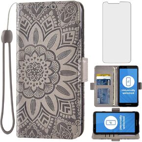 Asuwish Phone Case for Moto E6 with Tempered Glass Screen Protector and Flower Leather Wallet Flip Cover Card Holder Stand Cell Motorola MotoE6 E 6th Generation Gen Moto6E 6 6E XT2005-5 Women Men Blue