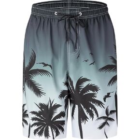 Mens Swim Trunks Quick Dry Board Shorts with Mesh Lining, Breathable Fit Print Beach Shorts Swimwear Bathing Suits