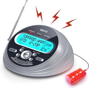 NOAA Weather Alert Radio for Home - S.A.M.E. Localized Programming, 23 Country Codes & 80+ Emergency Alerts, Weather Radio with Battery Backup, External Antenna and Warning Light for Home & Emergency