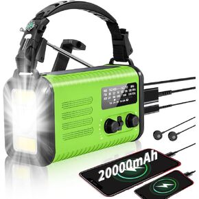 20000mAh/74000mWh Emergency Weather Radio, NOAA/AM/FM Solar Hand Crank Radio, USB/Solar/Hand Crank Charging, Battery Powered Radio with SOS Alarm & Flashlight for Camping/Emergencies (Light Green)