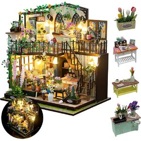 DIY Miniature Dollhouse Kit, Mini House Building Kit for Adults, Tiny House Making Kits with LED Light, Hobby Craft Christmas Decorations Birthday Gifts for Kids & Adults, Pink Villa