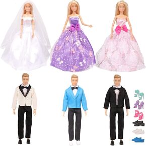SOTOGO 18 Pieces Doll Clothes and Accessories for 11.5 Inch Girl Boy Doll Happy Wedding Playset Include 6 Sets Handmade Doll Groom Suit, Wedding Dress and 6 Pairs Shoes