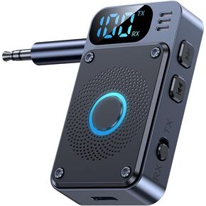 Bluetooth Receiver & Transmitter, 5.4 Bluetooth Car Adapter, Wireless AUX for HomeStereo,Headphones,Speakers, Car Radio, TVs, PCs, Hands-Free Call, Battery Level Display