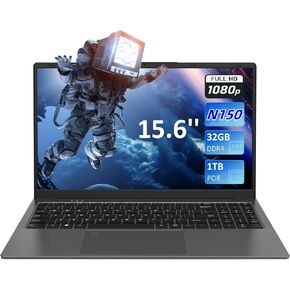 T156A 15.6 "كمبيوتر محمول ، 32 جيجابايت ذاكرة الوصول العشوائي + 1TB NVME SSD ، Intel N150 رباعي النواة (حتى 3.6 جيجا هرتز) ، شحن USB-C ، بطارية 8000 مللي أمبير في الساعة ، لوحة المفاتيح الخلفية ، عرض FHD ، كاميرا الويب الخاصة بالخصوص