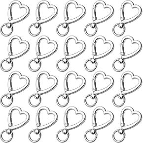 Metal Heart Shape Keychain, 20pcs Sliver Heart Carabiner Clips for Keys, Snap Hook Keychain Clip for Wristlets, Card Holders and Picture Keychains