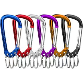 6 Pack D-Shape Aluminum Alloy Carabiner Clip Keychain with 3 Key Rings - Lightweight, Durable & Multifunctional Hook for Keys, Bags, Outdoor Gear