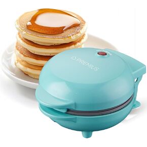 Ceramic NonStick Mini Snack Griddle Maker, 4" Mold, Quick Heat Up, Individual Fluffy Pancakes, Grilled Cheese, Eggs, Pizzas, Cookies & On-the-Go Breakfast & Lunch, Just Add Batter (Turquoise)