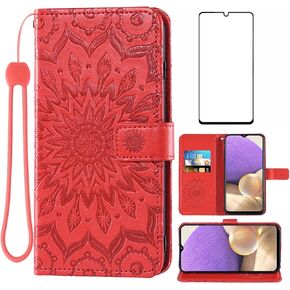 Phone Case for Samsung Galaxy A32 5G 6.5 inch Wallet with Tempered Glass Screen Protector and Leather Slim Flip Cover Card Holder Stand Cell Accessories Glaxay A 32 32A S32 G5 A326U Women Men Gray