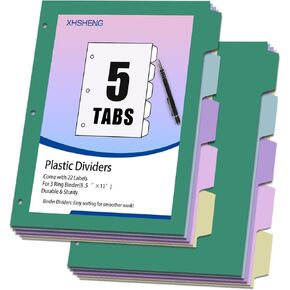 3 Sets Dividers for 3 Ring Binder,5 Tab Plastic Binder dividers with Tab,Colored Binder Separators for Letter Size,Write on Page Dividers for Shool Office Home