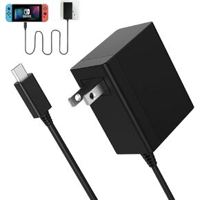 بالنسبة لشاحن Nintendo Switch - محول شحن سريع 39W محمول مع كابل USB C 5 أقدام و 15 فولت/2.6A إمدادات طاقة التيار المتردد ، متوافق مع وضع التلفزيون ومحطة الإرساء