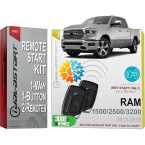 iDatastart 3000FT Range Remote Starter Kit for RAM Pickup Trucks 1500/2500/3500 (2013-2018) | 🗹 Key-Start Ignition Models (2-Way, 1-Button)