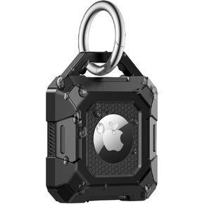 for Airtag Keychain Holder, Compatible with Apple Airtag Holder Waterproof, Rugged Airtag Case for Key, Backpack, Luggage, Dog and cat（Black 2 Pack）