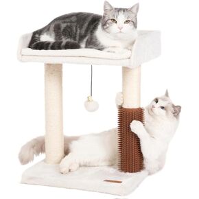 Cat Scratching Post Small Cat Tree with Cat Self Groomer, 15.7x13.7" Wide Top Bed, Natural Scratch Post and Danging Ball Great for Kittens and Average Indoor Cats-Medium Grey