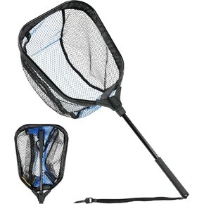 Black Paw Fly Fishing Net with Handle, Rubber Fishing Net for Trout, Foldable Extendable Fish Landing Net, Fish-Friendly Design for Safe Catch and Release