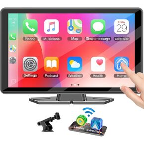 Carplay Screen for Car,7" HD IPS Wireless Portable Car Stereo for Apple Carplay &Android Auto,Car Audio Receivers Touch Screen Car Play with GPS Navigation,BT,Mirror Link,FM,Voice Control-Black