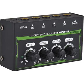 Btuty Headphone Amplifier 4 Channel Stereo Headphone Amp Mini Audio Amplifier with Power Adapter DC 12V 6.35mm Input/Output Interface Portable Earphone Amp Splitter for Stage Studio