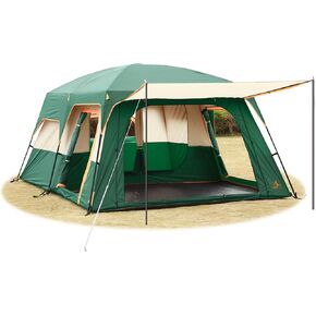 KTT Extra Large Tent 10-12-14 Person(B),Family Cabin Tents,2 Rooms,3 Doors and 3 Windows with Mesh,Straight Wall,Waterproof,Double Layer,Big Tent for Outdoor,Picnic,Camping,Family Gathering
