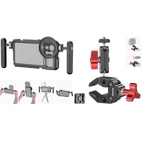 NEEWER S23 Ultra Cage Video Rig with Dual Side Handles, 67mm Lens Filter Thread Adapter, All Metal Mobile Phone Stabilizer for Filmmaking Video Recording, Super Clamp with Magic Arm Included