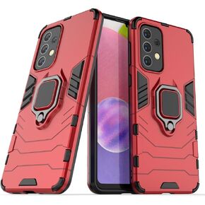 Magnet Case for Samsung Galaxy M33 5G Shockproof Hard Phone Cover with Grip, Metal Ring Kickstand Bumper Shell [Compatible with Magnetic Car Mount] (Red)