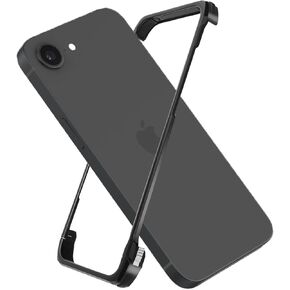 for iPhone 16e Metal Bumper Case Frameless, Slim Fit No Back No Frame Backless Metal Bumper 4 Corners Shockproof Wireless Charging Compatible Heavy Duty Protection (Black)
