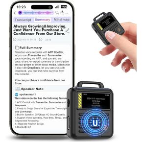 128GB (9360Hours) Digital Voice Recorder with APP Control, 3072kbps HD Audio Recorder with Transcribe & Summarize, Voice-Activated Recording Device with Password/Speaker for Lecture, Meeting, Black
