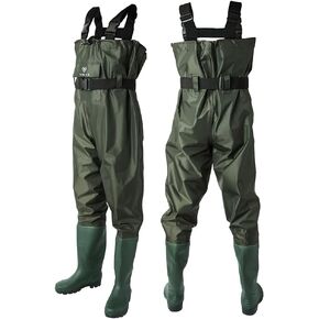 Vinlas Nylon Chest Waders for Men/Women, Fishing&Hunting Waders, Waterproof Wader Pants with PVC Boots，Color Green