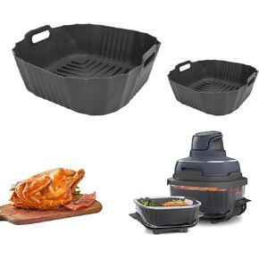2Pcs Air Fryer Silicone Liners for Ninja Crispi FN101GY- Upgraded size to fit perfectly for 4QT Container & 6 Cups Container, Reusable Replacement, Accessories Compatible with Ninja Crispi, Gray