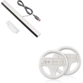 Xahpower Sensor Bar for Wii and 2 Pack Steering Wheel Games Accessories