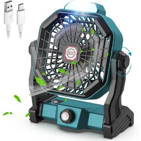 CONBOLA Portable Rechargeable Camping Fan for Tent with LED Lantern, 10-Inch Battery Operated Outdoor Fan with Hanging Hook, 270° Rotation, Small, Quiet, Personal USB Cooling Device for Travel.