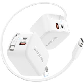 SUPERONE 3-in-1 Retractable iPhone Charger Block with Lightning Cable, 58W Fast USB Charger Block with Foldable Plug, 35.4in Retractable Wall Charger for iPhone 14/13/12/11, iPad, Air-Pods and More